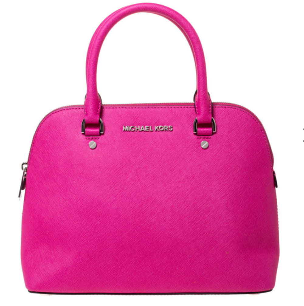 Michael Kors Cindy Large Dome Satchel Saffiano Leather Fuchsia Magenta Pink